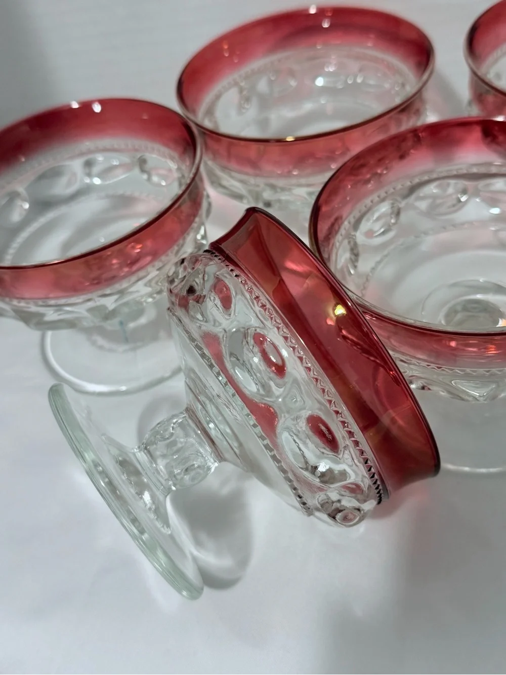 Vintage 1960s Kings Crown Royal Ruby Red Flashed Thumbprint Dessert Dishes (6)